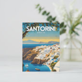 Santorini Griechenland Nostalgische Reise Postkarte (Stehend Vorderseite)