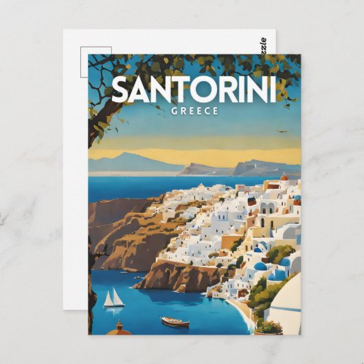Santorini Griechenland Nostalgische Reise Postkarte (Vorne/Hinten)