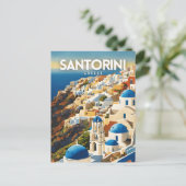 Santorini Griechenland Nostalgische Reisen Kunst Postkarte (Stehend Vorderseite)