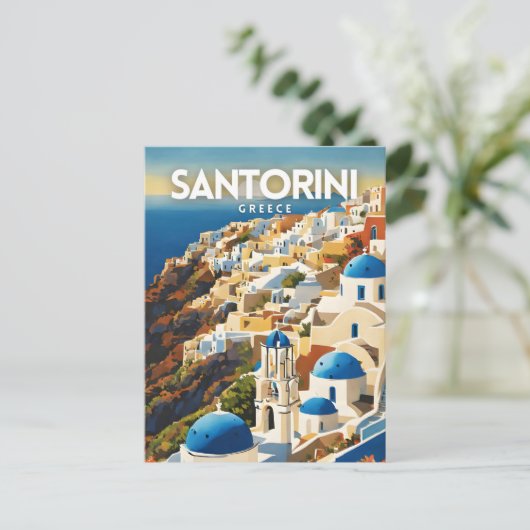 Santorini Griechenland Nostalgische Reisen Kunst Postkarte (Stehend Vorderseite)