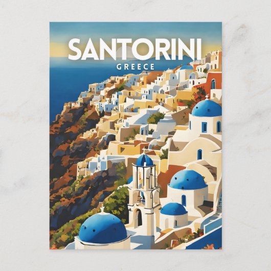 Santorini Griechenland Nostalgische Reisen Kunst Postkarte (Vorderseite)