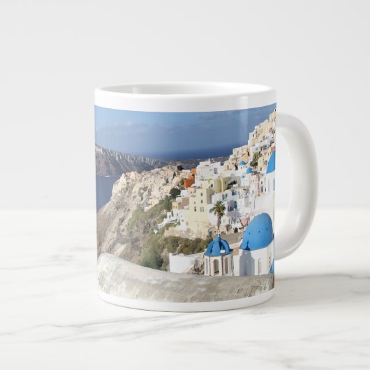 Santorini, Griechenland, Oia, Tasse, Weiß, Blau Jumbo-Tasse (Vorderseite Rechts)