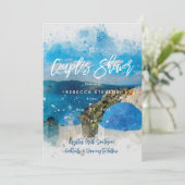 Santorini Griechenland Paare Dusche Einladung (Stehend Vorderseite)