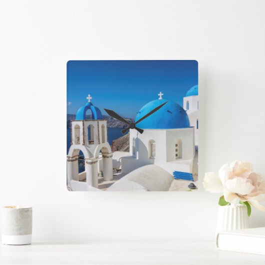 Santorini, Griechenland Quadratische Wanduhr (Zuhause)