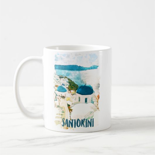 Santorini Griechenland Reisen Wasserfarbe Kaffeetasse (Links)