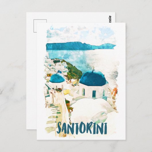 Santorini Griechenland Reisen Wasserfarbe Postkarte (Vorne/Hinten)