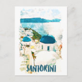 Santorini Griechenland Reisen Wasserfarbe Postkarte (Vorderseite)