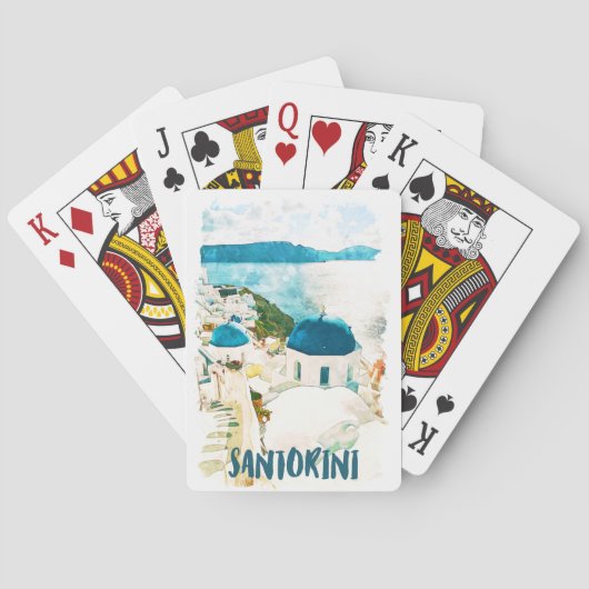 Santorini Griechenland Reisen Wasserfarbenplakat Spielkarten (Rückseite)