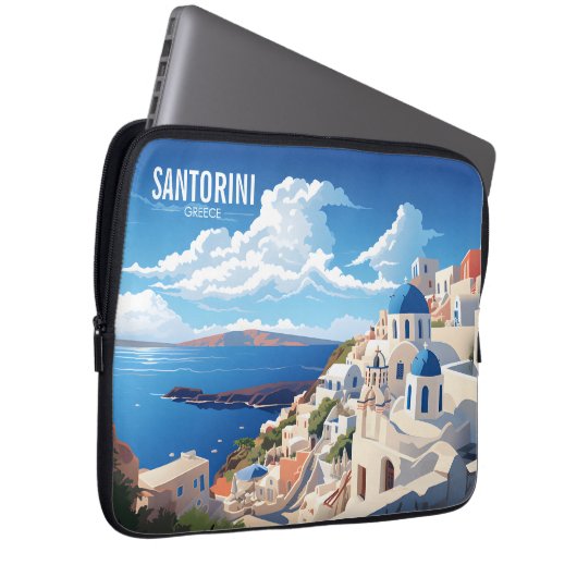 Santorini Griechenland Reiseplakat Laptopschutzhülle (Vorne Rechts)