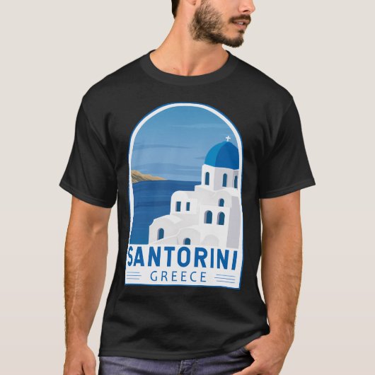Santorini Griechenland Retro Emblem T-Shirt (Vorderseite)