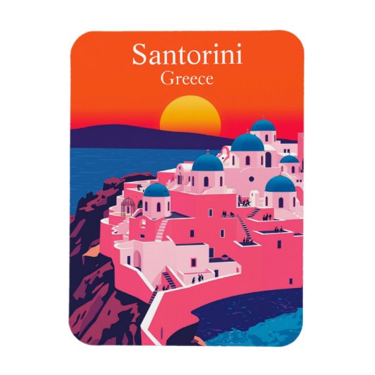 Santorini, Griechenland Retro Travel Ocean Sunset Magnet (Vertikal)