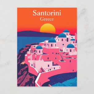 Santorini, Griechenland Retro Travel Ocean Sunset Postkarte