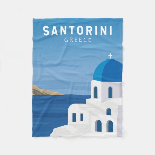Santorini Griechenland Retro Vintag Fleecedecke (Vorderseite)