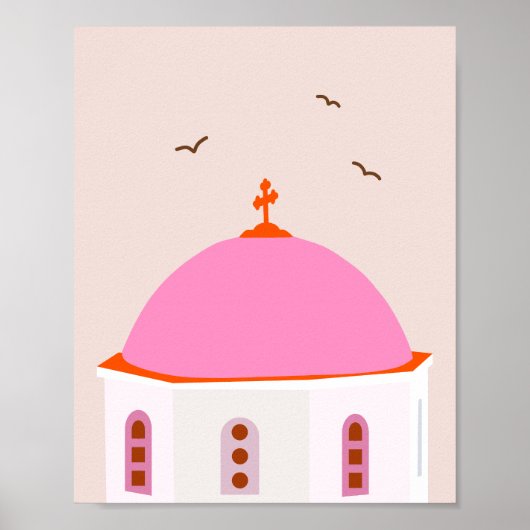 Santorini Griechenland Rosa und Orange Poster (Vorne)