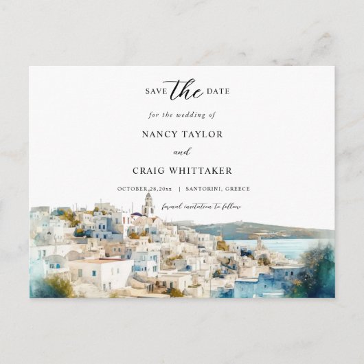 Santorini Griechenland Save the Date Postcard Postkarte (Vorderseite)