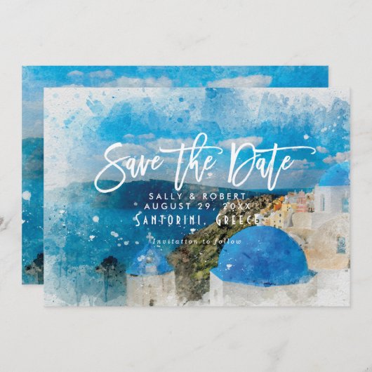 Santorini Griechenland Sommer Save the Date Dankeskarte (Vorne/Hinten)