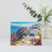 Santorini Griechenland stilisiert Postkarte (Stehend Vorderseite)