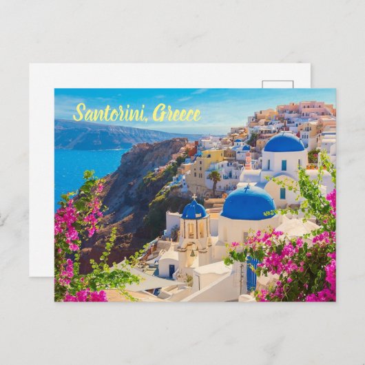 Santorini Griechenland stilisiert Postkarte (Vorne/Hinten)