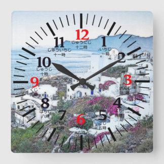 Santorini, Griechenland Uhr in Englisch und Japani