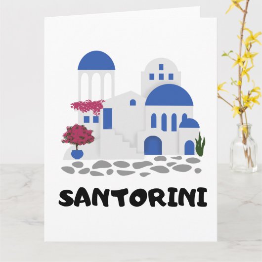 Santorini Griechenland Vintag Karte (Gelbe Blume)