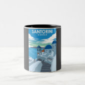 Santorini Griechenland Vintag Minimales Reiseplaka Zweifarbige Tasse (Mittel)