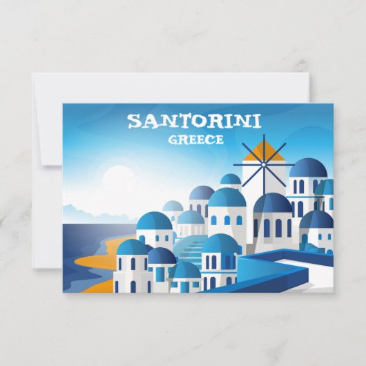 Santorini Griechenland Vintag Wasserfarbe Karte (Vorderseite)
