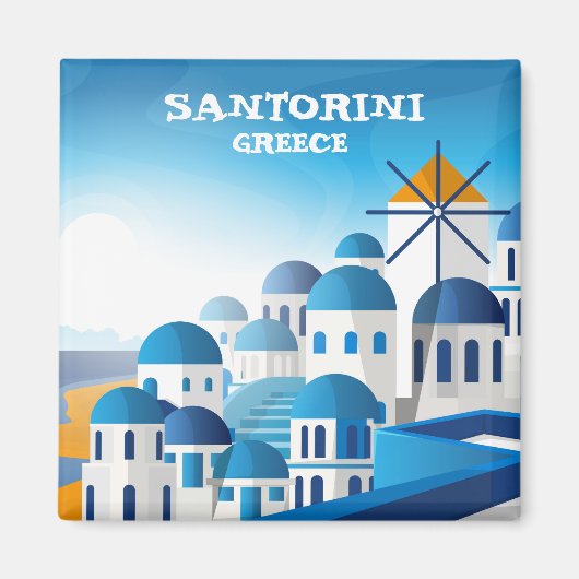 Santorini Griechenland Vintag Wasserfarbe Magnet (Vorne)
