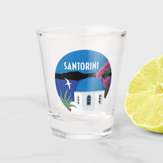 Santorini Griechenland Vintage Reiseanleitung Schnapsglas (Vorderseite)