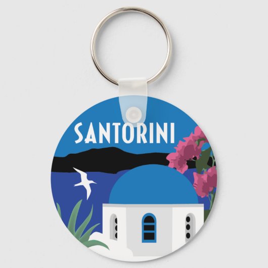 Santorini Griechenland Vintage-Stil Schlüsselanhänger (Vorderseite)