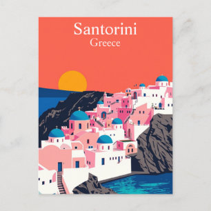 Santorini, Griechenland Vintage Travel Blue Domes Postkarte