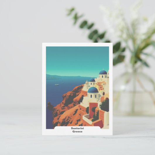 Santorini, Griechenland: Vintage Travel Postkarte (Stehend Vorderseite)