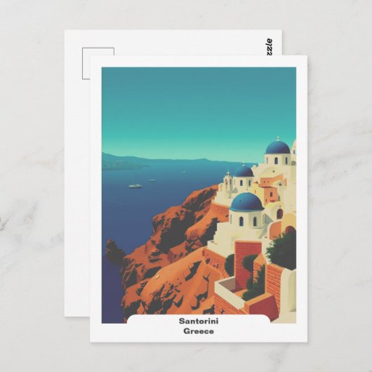 Santorini, Griechenland: Vintage Travel Postkarte (Vorne/Hinten)