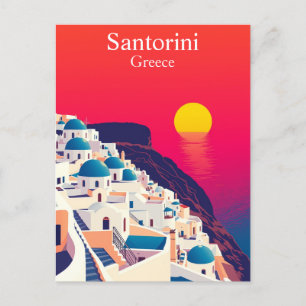 Santorini, Griechenland Vintage Travel Sunset Postkarte