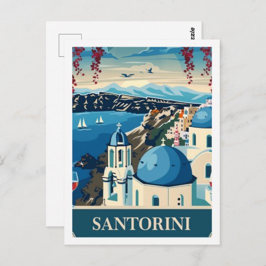 Santorini Griechenland Vintager berühmter Reiseort Postkarte (Vorne/Hinten)
