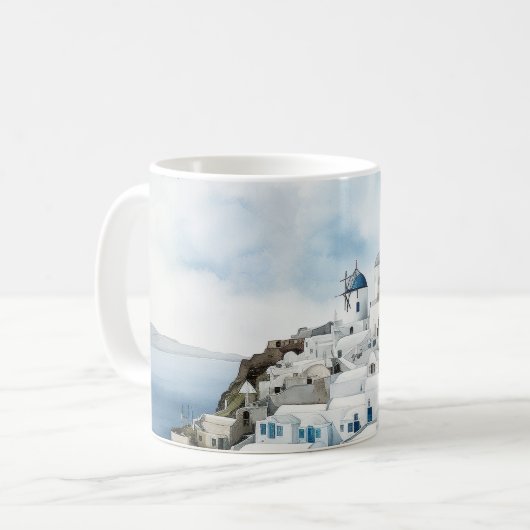 Santorini Griechenland Wassercolor Kaffeetasse (Vorderseite Links)