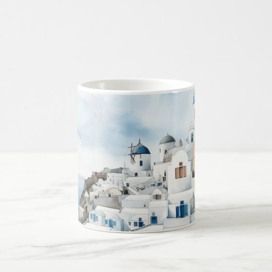 Santorini Griechenland Wassercolor Kaffeetasse (Mittel)