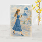 Santorini Griechenland Wassercolor Karte (Gelbe Blume)