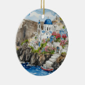 Santorini Griechenland Wassercolor Keramik Ornament (Rechts)