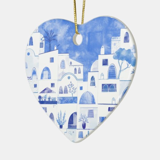 Santorini Griechenland Wassercolor Keramik Ornament (Links)