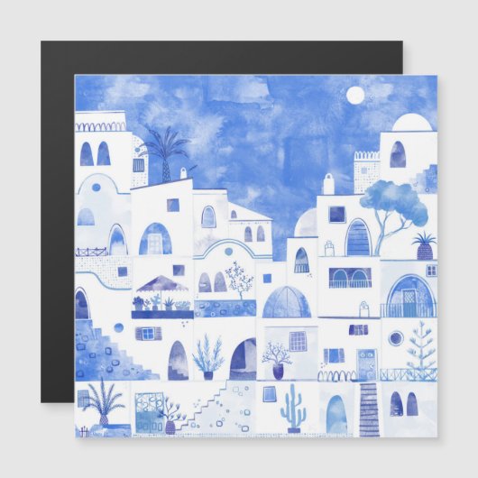 Santorini Griechenland Wassercolor Magnetkarte (Vorne/Hinten)