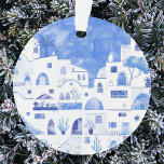 Santorini Griechenland Wassercolor Ornament<br><div class="desc">Ein blaues und weißes Aquarellbild von Oia auf der schönen griechischen Insel Santorin. Originelle Kunst von Nic Squirrell.</div>