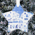 Santorini Griechenland Wassercolor Ornament<br><div class="desc">Ein blaues und weißes Aquarellbild von Oia auf der schönen griechischen Insel Santorin. Originelle Kunst von Nic Squirrell.</div>