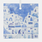 Santorini Griechenland Wassercolor Ornament Aus Glas (Vorderseite)