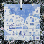 Santorini Griechenland Wassercolor Ornament Aus Glas<br><div class="desc">Ein blaues und weißes Aquarellbild der schönen griechischen Insel Santorin. Originelle Kunst von Nic Squirrell.</div>