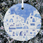 Santorini Griechenland Wassercolor Ornament Aus Glas<br><div class="desc">Ein blaues und weißes Aquarellbild der schönen griechischen Insel Santorin. Originelle Kunst von Nic Squirrell.</div>