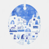 Santorini Griechenland Wassercolor Ornament Aus Metall (Rückseite)