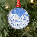 Santorini Griechenland Wassercolor Ornament Aus Metall<br><div class="desc">Ein blaues und weißes Aquarellbild der schönen griechischen Insel Santorin. Originelle Kunst von Nic Squirrell.</div>