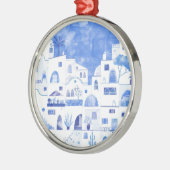 Santorini Griechenland Wassercolor Ornament Aus Metall (Links)