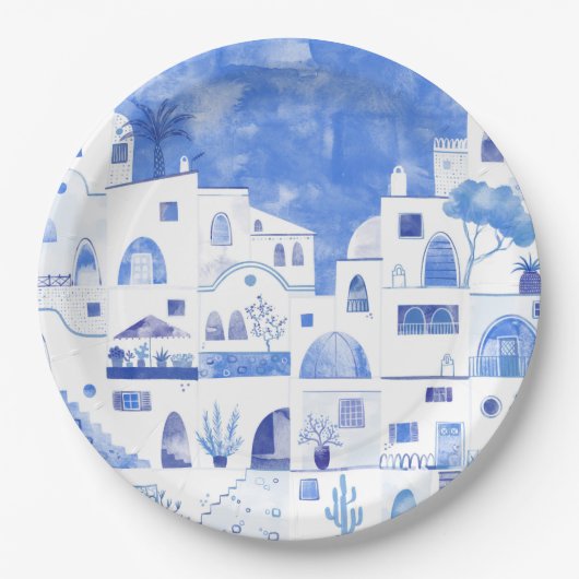 Santorini Griechenland Wassercolor Pappteller (Vorderseite)