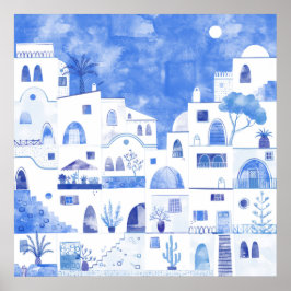 Santorini Griechenland Wassercolor Poster